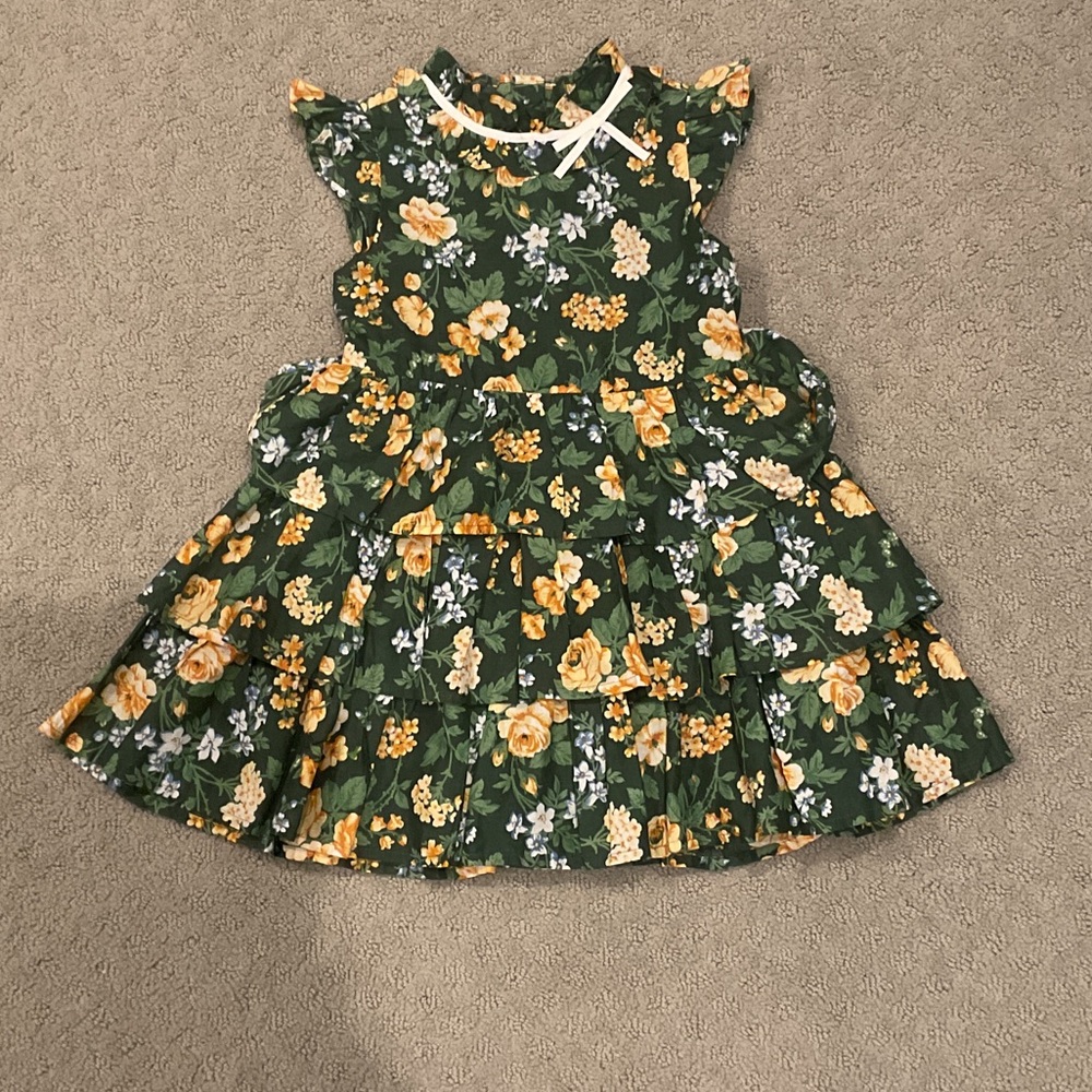 Janie and Jack Green Floral Tiered Dress with Yellow Blooms 0311